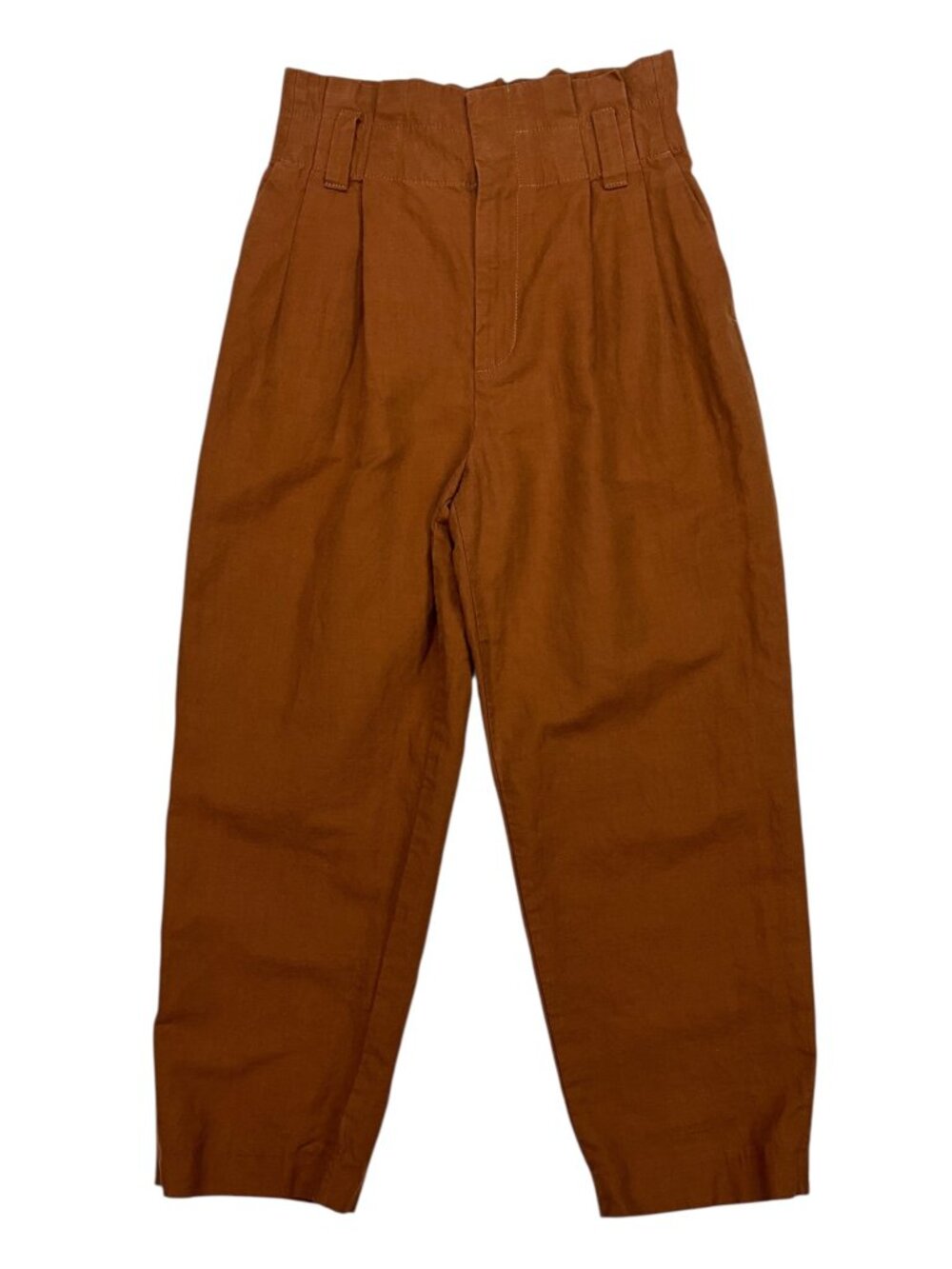 Zara Linen Cotton High Rise Tapered Pant XS Brown Paperbag Waist - Picture 7 of 16